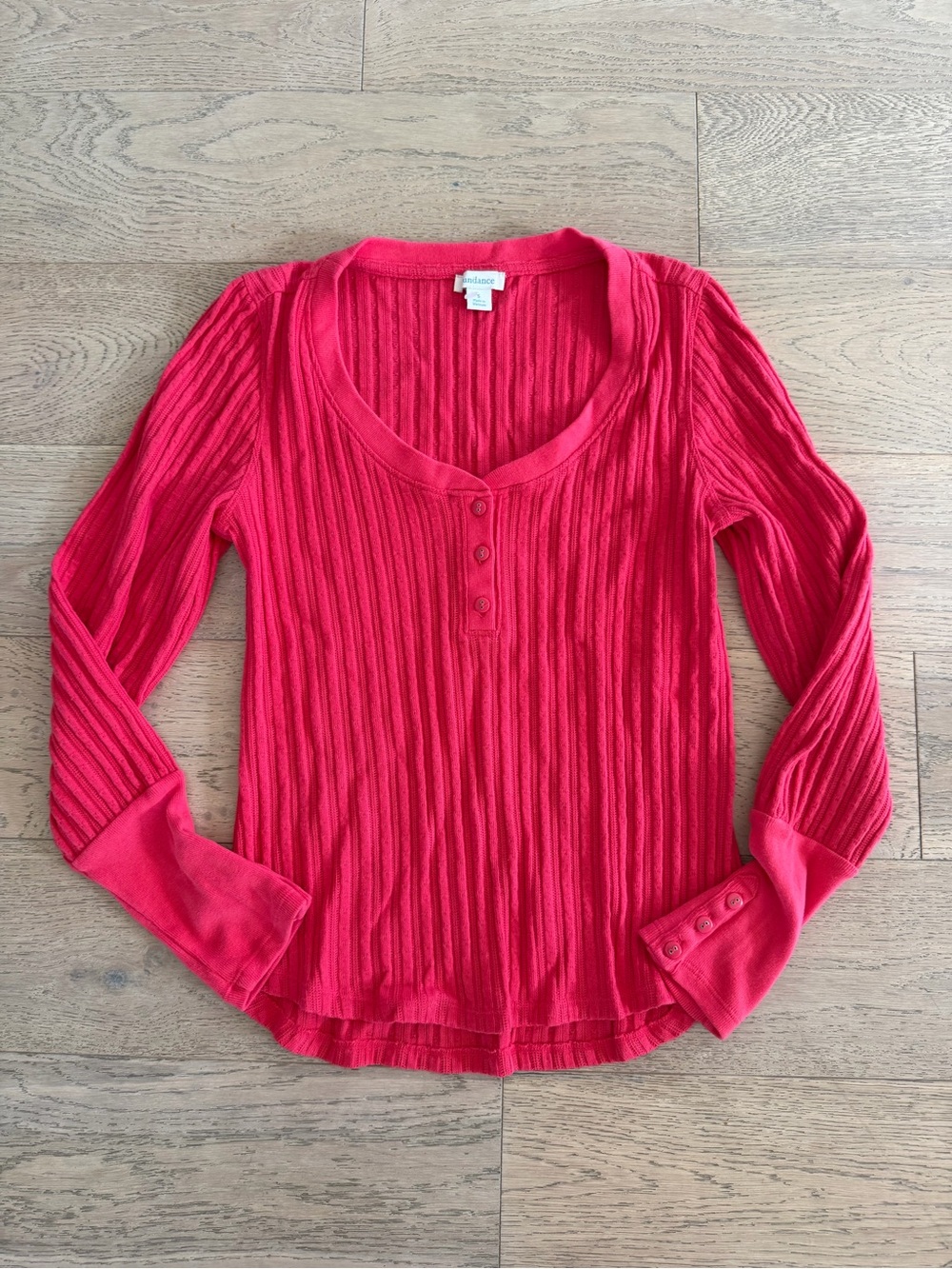 Sundance Women's Small Pink Coral Pointelle Knit Henley Top Long Sleeve